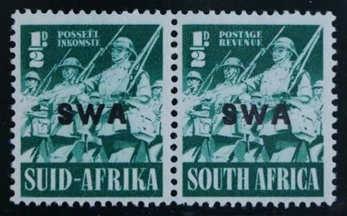 SACC 141and141a:S.W.A. Large War iss. of S.A overp. `S W A.` ½d green pr. and ½d bluish-green pr.
