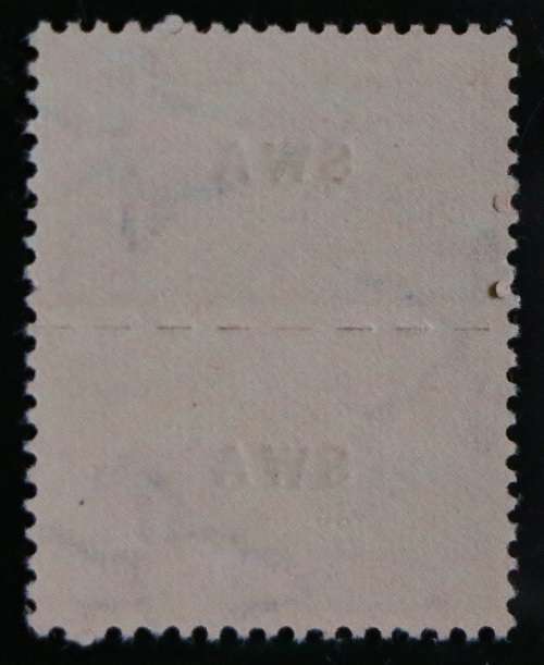 SACC 156:S.W.A.1943-44.Reduced War Eff of S.A. overpr. `S W A` 1s chocolate pair(small overprint)MNH
