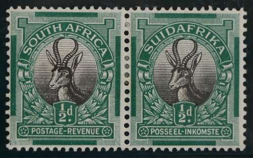 SACC 29L: 1926. London Pictorials, Definitive issue. ½d black and green pair. MH.