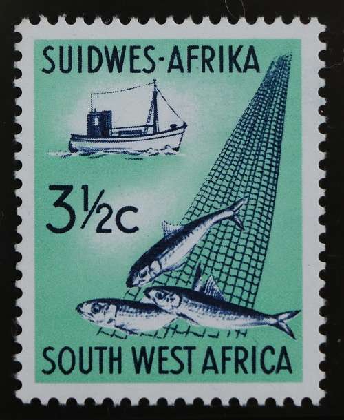 SACC 205b:S.W.A. 1st Dec Def iss. Group III. 1967-70. 3½c Fishing industry. MNH. Wmk. R.S.A.