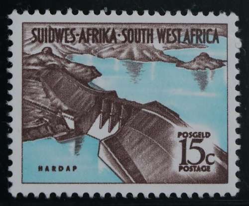 SACC 210d:S.W.A.1st Dec. Def. iss.Group V. 15c Hardap Dam. Harrison paper.Wmk. R.S.A tête-bêche.MNH.