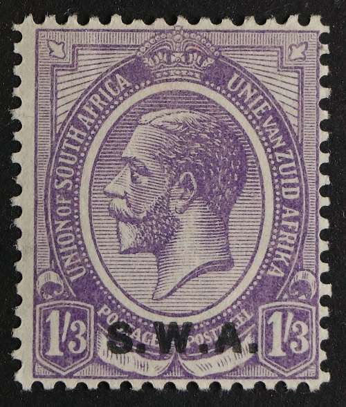 SACC 91:S.W.A.1927-1930. Portrait of King George V of S.A. Overpr. `S.W.A.` 1s3d violet. Almost MNH.