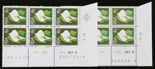 SACC 362: 2nd Def. iss. 4c: 6 Contr. blks., A and B, Cyl.No. 660 - 663, with different dates. MNH.