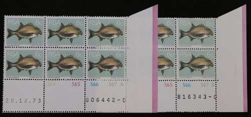 SACC 364:2nd Def. iss. 6c: 4 Contr. Blks. A and B,diff. dates. Cyl. No. 564-567. MNH