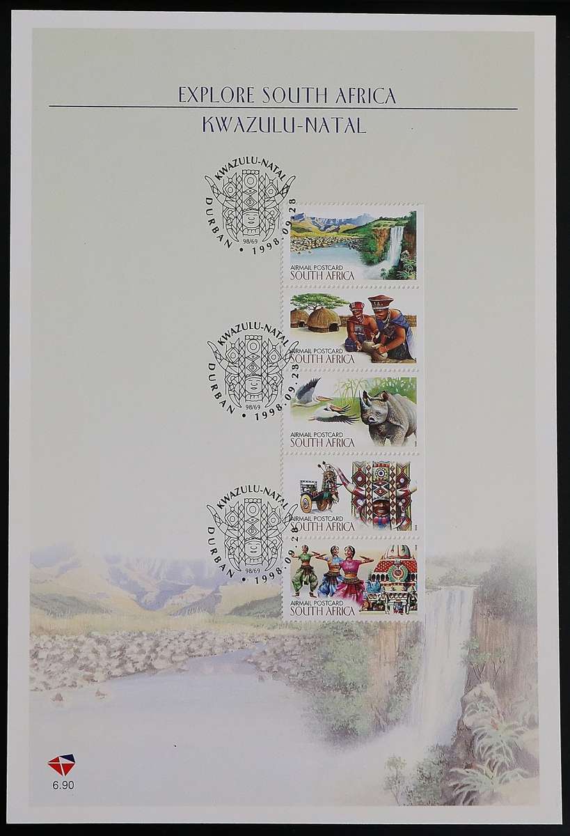 SACC 1135-1139 on FDC 6.90: Explore S.A. Kwazulu Natal.  5 stamps, imperf on left.  (R1.30)MNH.