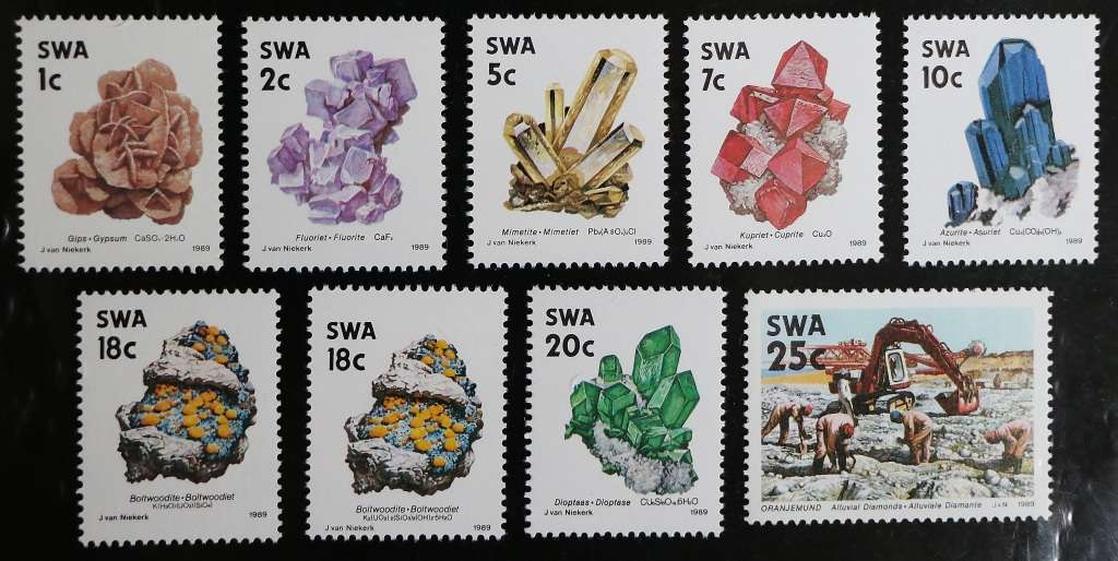 S.W.A. SACC 534 - 549: 1989. 4th Dec. Def. Iss of S.W.A. Mines and Min.MNH. Set of 16 singles, 1c-R2