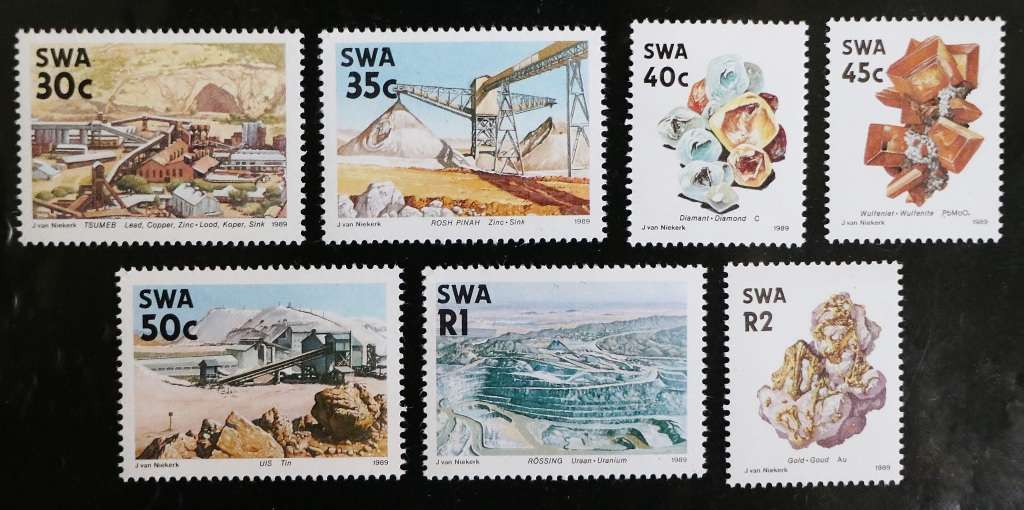 S.W.A. SACC 534 - 549: 1989. 4th Dec. Def. Iss of S.W.A. Mines and Min.MNH. Set of 16 singles, 1c-R2