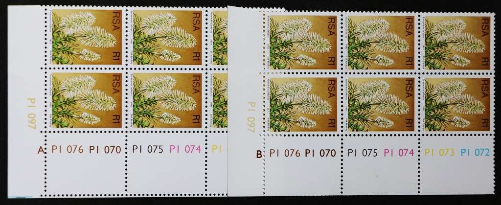 SACC 433:433a: 1982. 3rd Def. Iss. R1: 2 Contr. Blks. of 6, A+B, no dates,  + 3 panes of 6. MNH