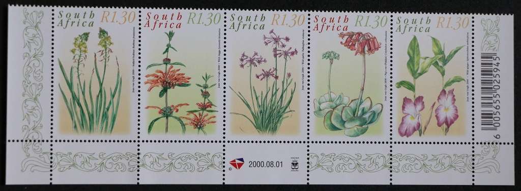 SACC 1270-1279: 2000. Medicinal Plants. Set of 10 (two setenant strips of 5). R1.30 and R2.30.MNH