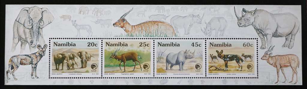 NAM SACC 73: 1993. Rare and Endangered Animals. M/S No 3. N$1.50 with 4 stamps. MNH.