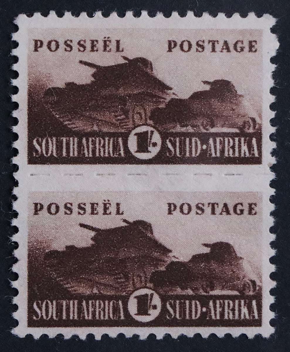 SACC 102: 1942-44. War Eff. Reduced size. 1s brown pair. MNH.