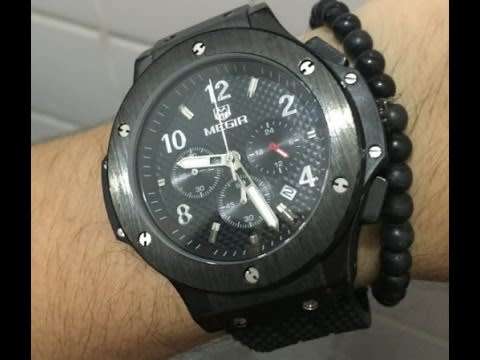 *FREE SHIPPING* MEGIR 3002 CHRONOGRAPH BLACK WATCH WITH GIFT BOX