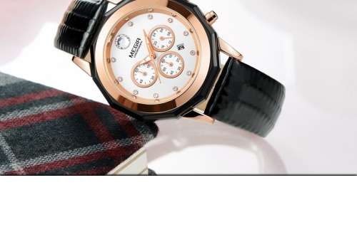 **LOW SHIPPING** MEGIR 2042 WOMENS CHRONOGRAPH LEATHER WATCH WITH WATCH BOX