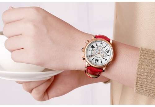 MEGIR WOMENS CHRONOGRAPH LEATHER WATCH WITH WATCH BOX
