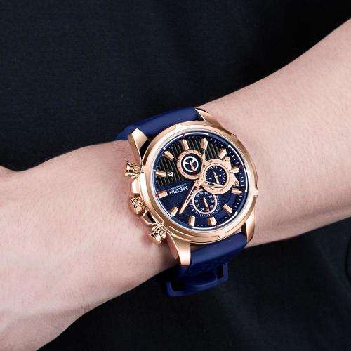 MEGIR - Mens Blue Fully Functional Chronograph Watch