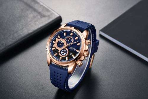 MEGIR - Mens Blue Fully Functional Chronograph Watch