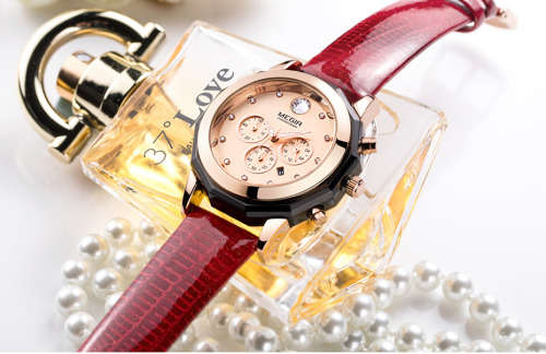 Megir Womens Red Fully Functional Chronograph Watch