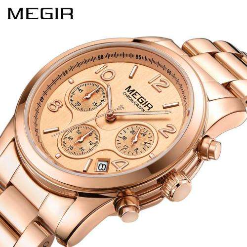 MEGIR WOMENS FULLY FUNCTIONAL ROSE GOLD CHRONOGRAPH WATCH