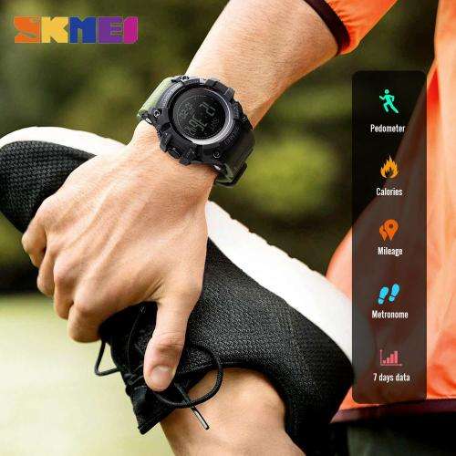 SKMEI Mens Pedometer Compass Multifunctional Watch **Available in Green + Black Colour**