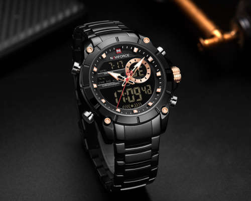 NAVIFORCE 9163 MENS BLACK DIGITAL CHRONOGRAPH WATCH