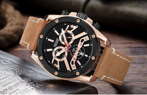 **BLACK FRIDAY** MEGIR MENS FULLY FUNCTIONAL CHRONOGRAPH LEATHER WATCH