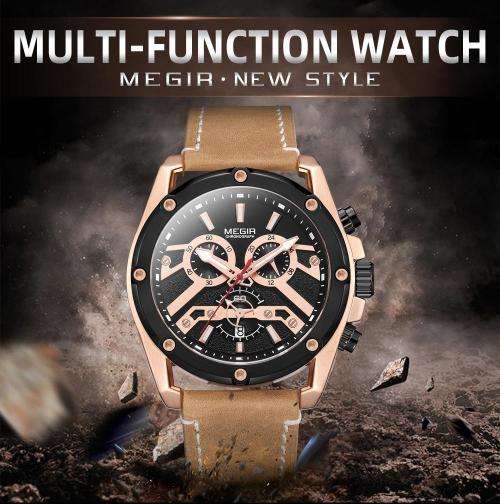**BLACK FRIDAY** MEGIR MENS FULLY FUNCTIONAL CHRONOGRAPH LEATHER WATCH