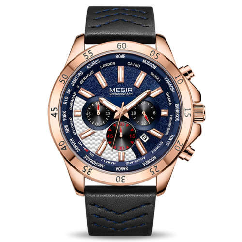 MEGIR 2103 MENS BLUE FULLY FUNCTIONAL CHRONOGRAPH WATCH