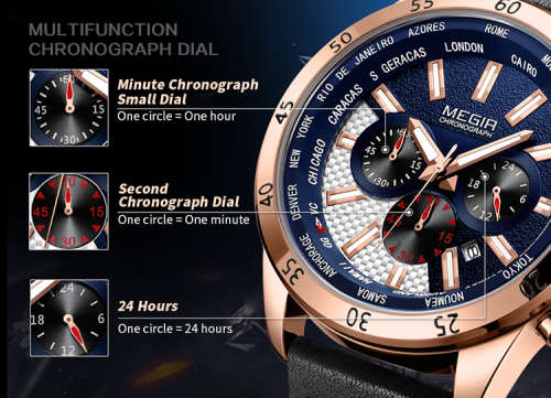 MEGIR 2103 MENS BLUE FULLY FUNCTIONAL CHRONOGRAPH WATCH