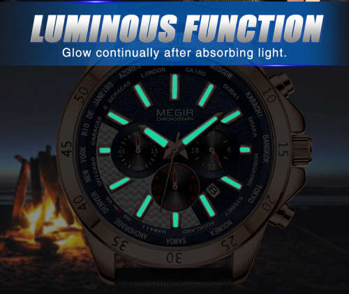 MEGIR 2103 MENS BLUE FULLY FUNCTIONAL CHRONOGRAPH WATCH