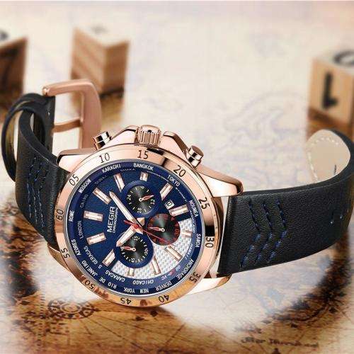 MEGIR 2103 MENS BLUE FULLY FUNCTIONAL CHRONOGRAPH WATCH