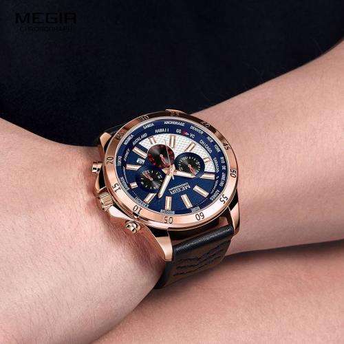 MEGIR 2103 MENS BLUE FULLY FUNCTIONAL CHRONOGRAPH WATCH