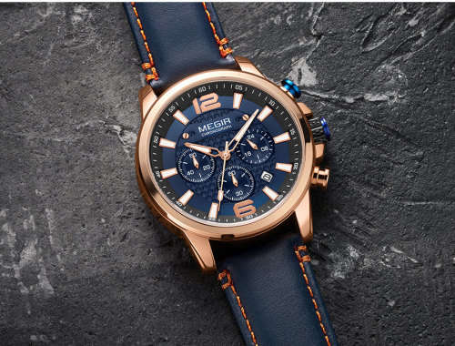 MEGIR ML2156G MENS GENUINE LEATHER CHRONOGRAPH WATCH (ALL DIALS WORK)