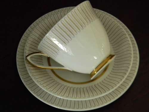 ULTRA RARE Royal Albert "Capri" 1950's  Tea Trio ! Never Seen !! Beautiful Gold Gilt and Purple