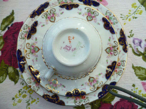 Ultra Rare : Victorian Samuel Radford Cobalt Blue & Gold Imari Tea Trio  C.1880 - 1890