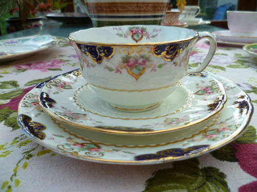 Ultra Rare : Victorian Samuel Radford Cobalt Blue & Gold Imari Tea Trio  C.1880 - 1890