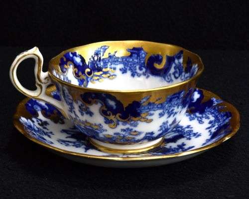 Ultra Rare & Magnificent ! Royal Albert c.1930 Heavily Gold Gilted Blue & White Imari Tea Duo !