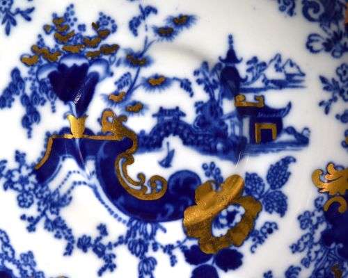 Ultra Rare & Magnificent ! Royal Albert c.1930 Heavily Gold Gilted Blue & White Imari Tea Duo !