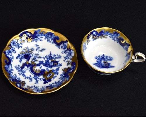 Ultra Rare & Magnificent ! Royal Albert c.1930 Heavily Gold Gilted Blue & White Imari Tea Duo !