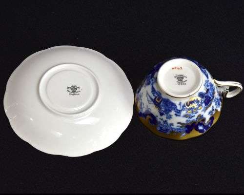 Ultra Rare & Magnificent ! Royal Albert c.1930 Heavily Gold Gilted Blue & White Imari Tea Duo !