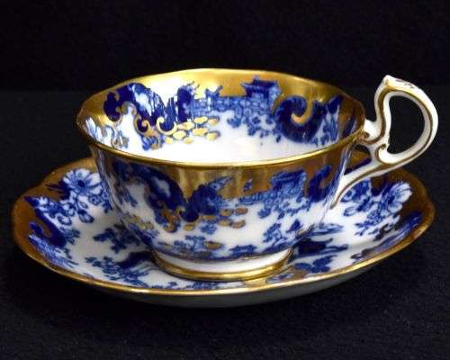 Ultra Rare & Magnificent ! Royal Albert c.1930 Heavily Gold Gilted Blue & White Imari Tea Duo !