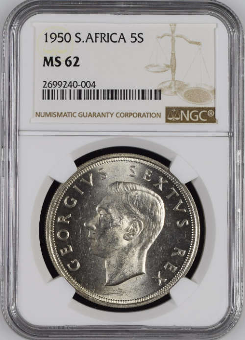 South Africa Silver 1950 Crown / 5 Shillings NGC Graded MS62