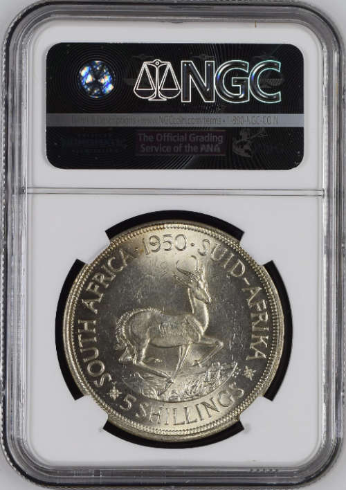 South Africa Silver 1950 Crown / 5 Shillings NGC Graded MS62