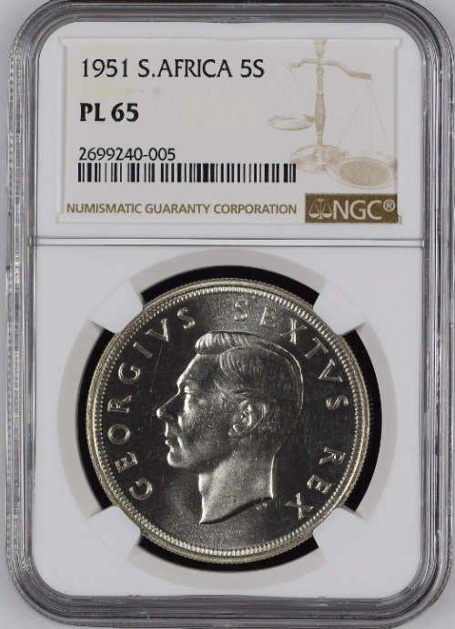 South Africa Silver 1951 Crown / 5 Shillings NGC Graded PL65