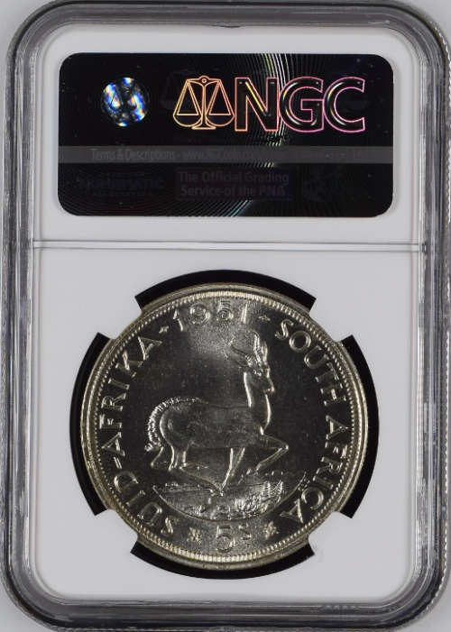 South Africa Silver 1951 Crown / 5 Shillings NGC Graded PL65