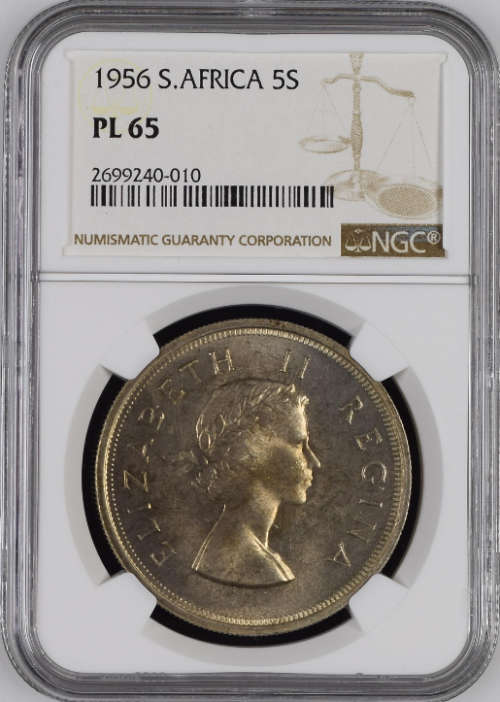 South Africa Silver 1956 Crown / 5 Shillings NGC Graded PL65