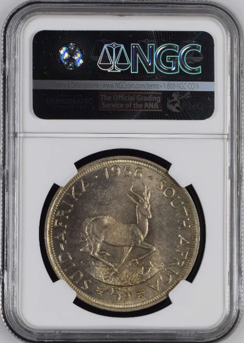 South Africa Silver 1956 Crown / 5 Shillings NGC Graded PL65
