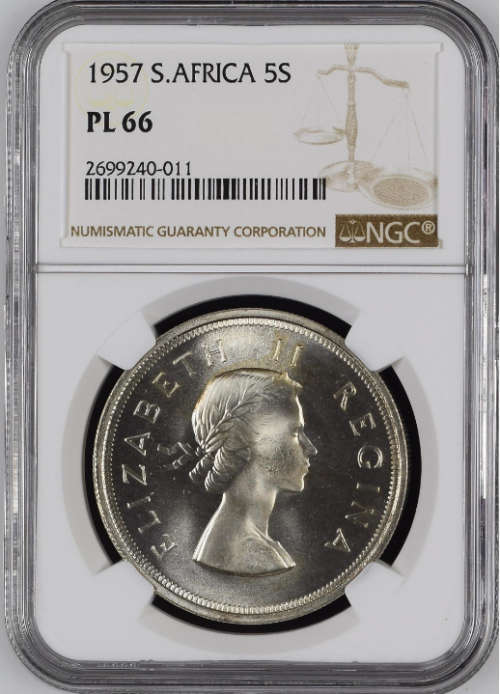 South Africa Silver 1957 Crown / 5 Shillings NGC Graded PL66