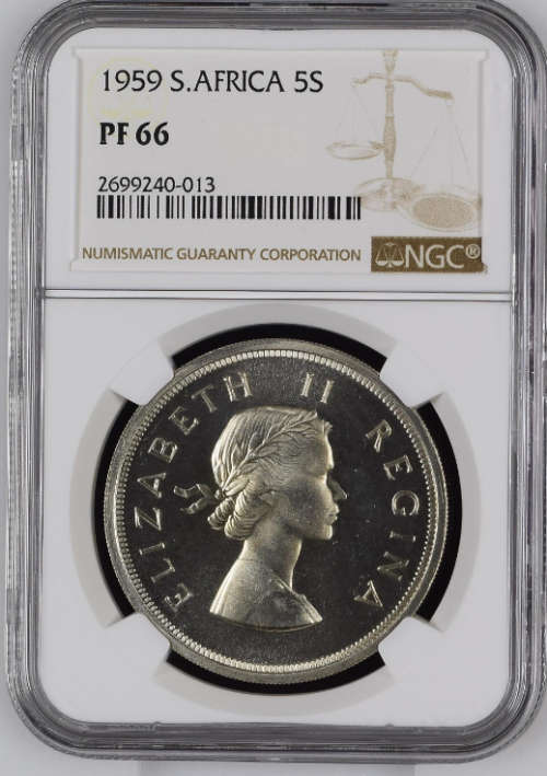 South Africa Silver 1959 Crown / 5 Shillings NGC Graded PF66
