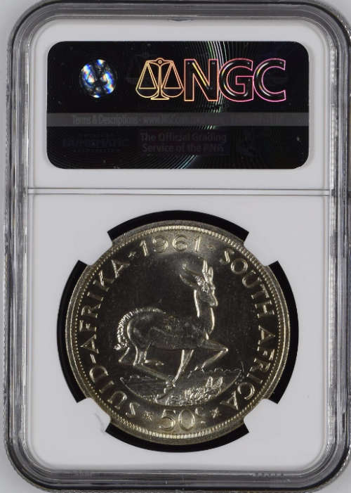 South Africa Silver 1961 Crown / 50 cent NGC Graded PL64