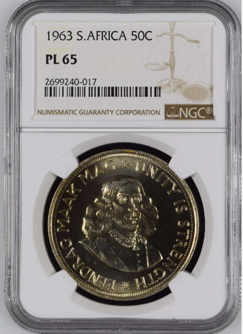 South Africa Silver 1963 Crown / 50 cent NGC Graded PL65